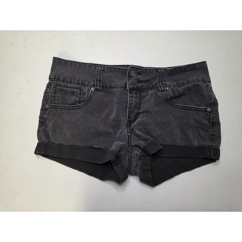 Paris Blues Womens Faded Black Denim Cuffed Shorts Low Rise Size 13